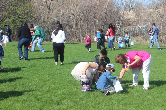Families on an Easter egg hunt