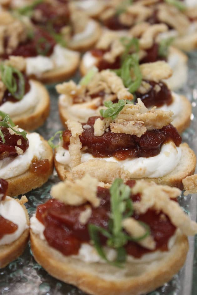 Tasty Catering balsamic tomato jam crostini from the 2017 holiday catering menu