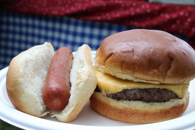 Burger and Hot Dog at Themed Picnic