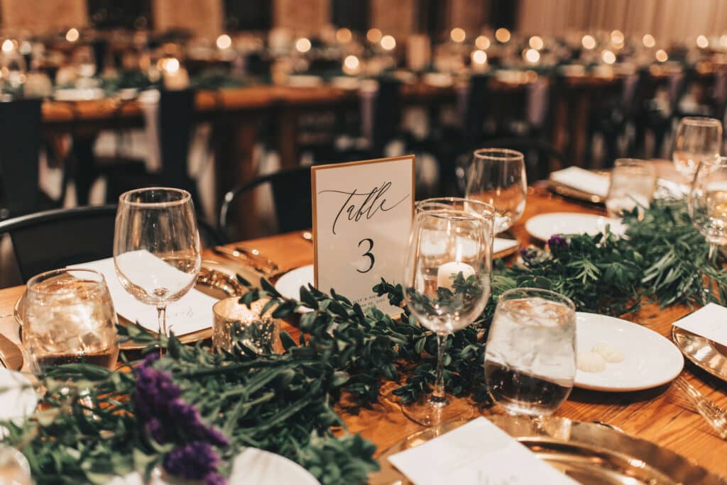 wedding table with glasses