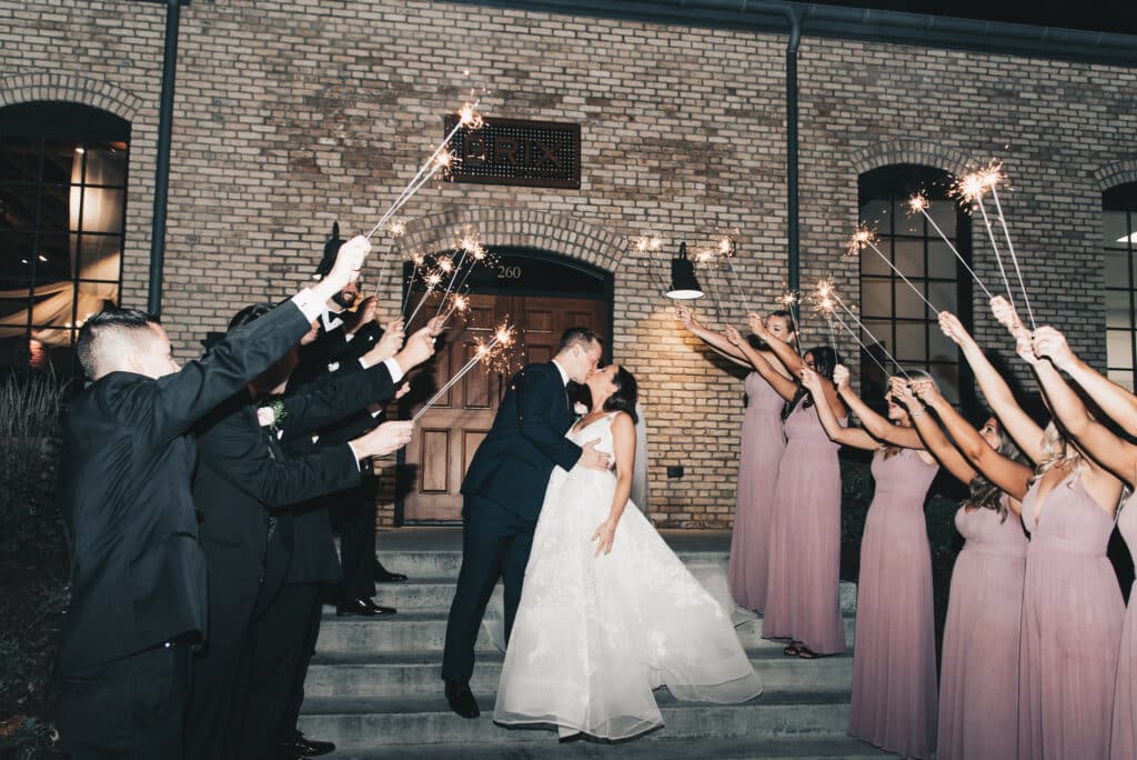 sparkler exit with wedding couple