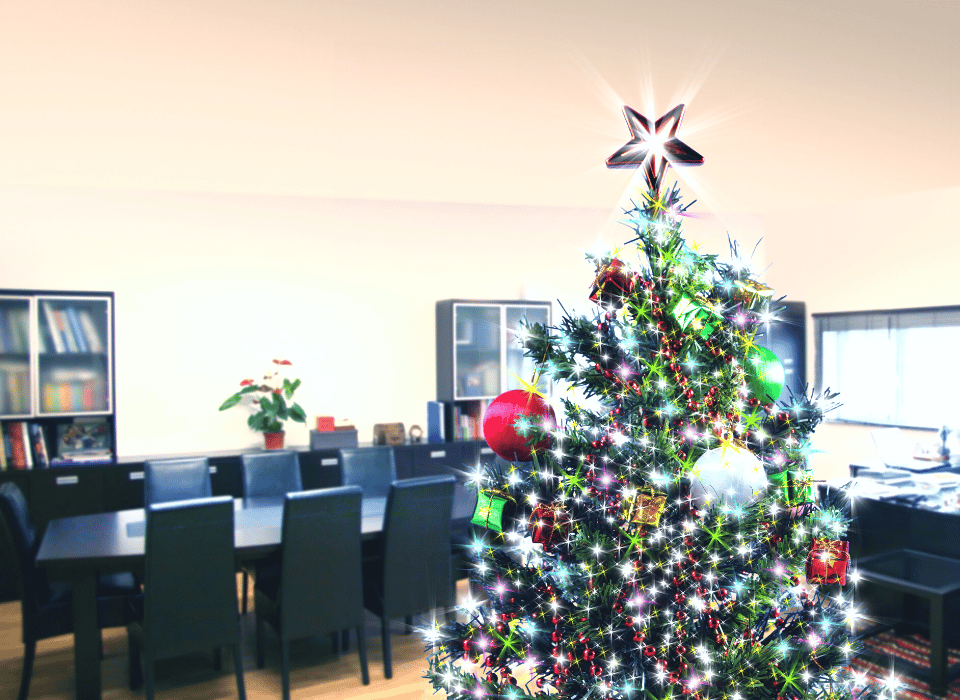 empty office space with christmas tree