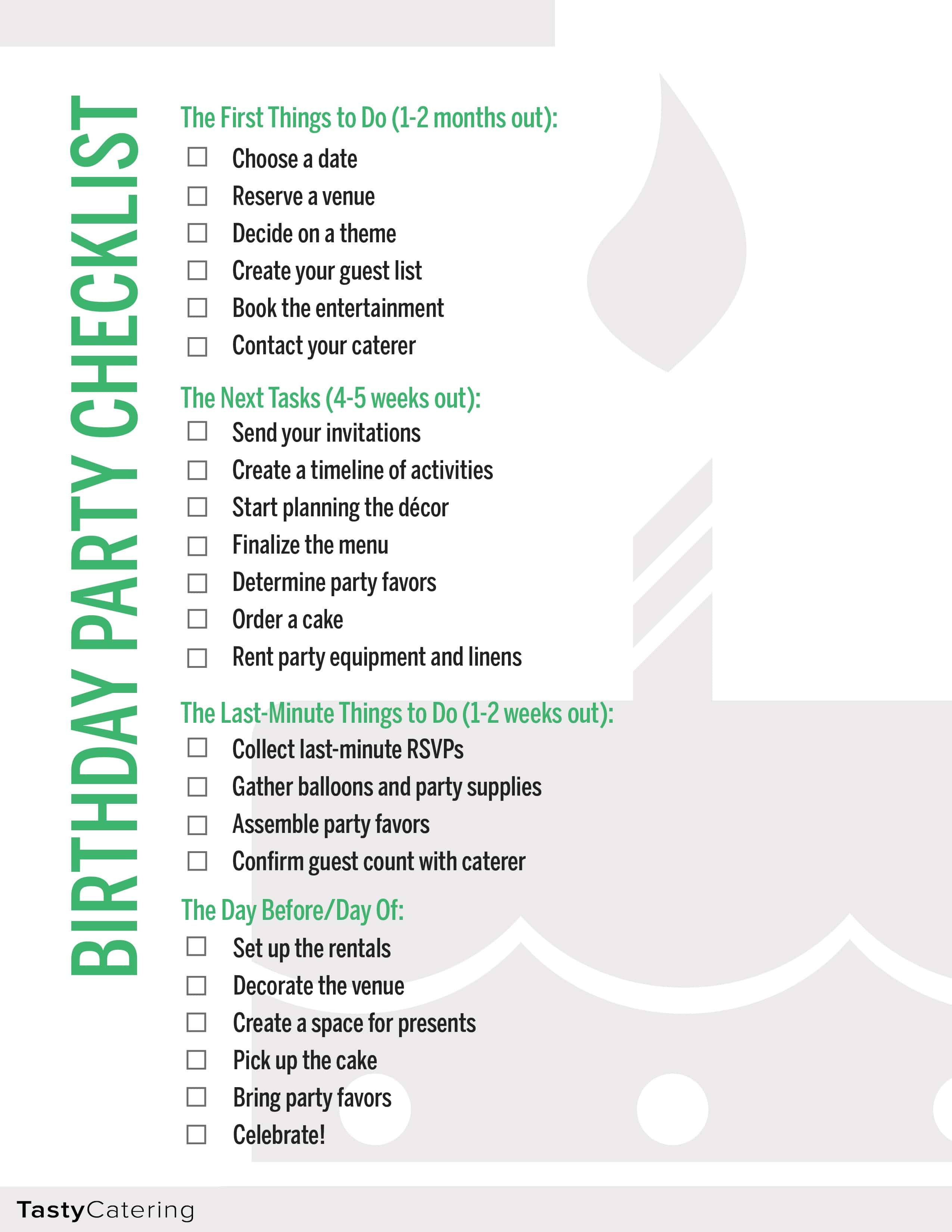 birthday catering party checklist