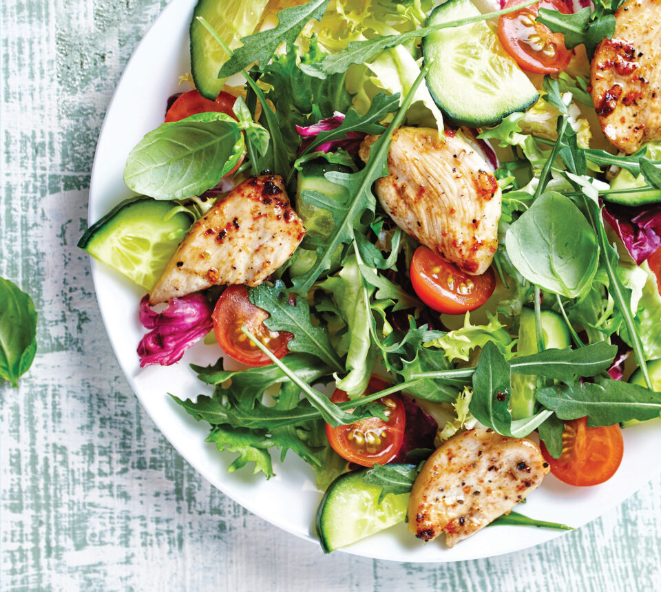 Fresh greens salad with chicken breast