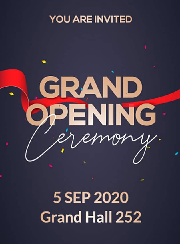 Blue, red and gold grand opening Invitation example